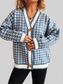 Women Houndstooth Pattern V-Neck Button-Up Cardigan Sweater NicholesGifts