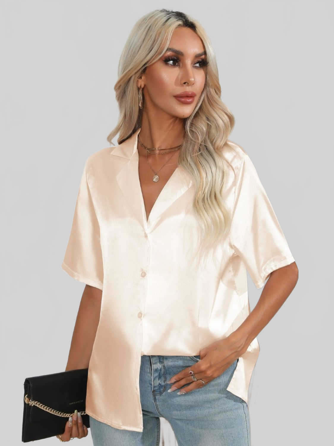 Women Button Up Collared Neck Shirt nicholesgifts