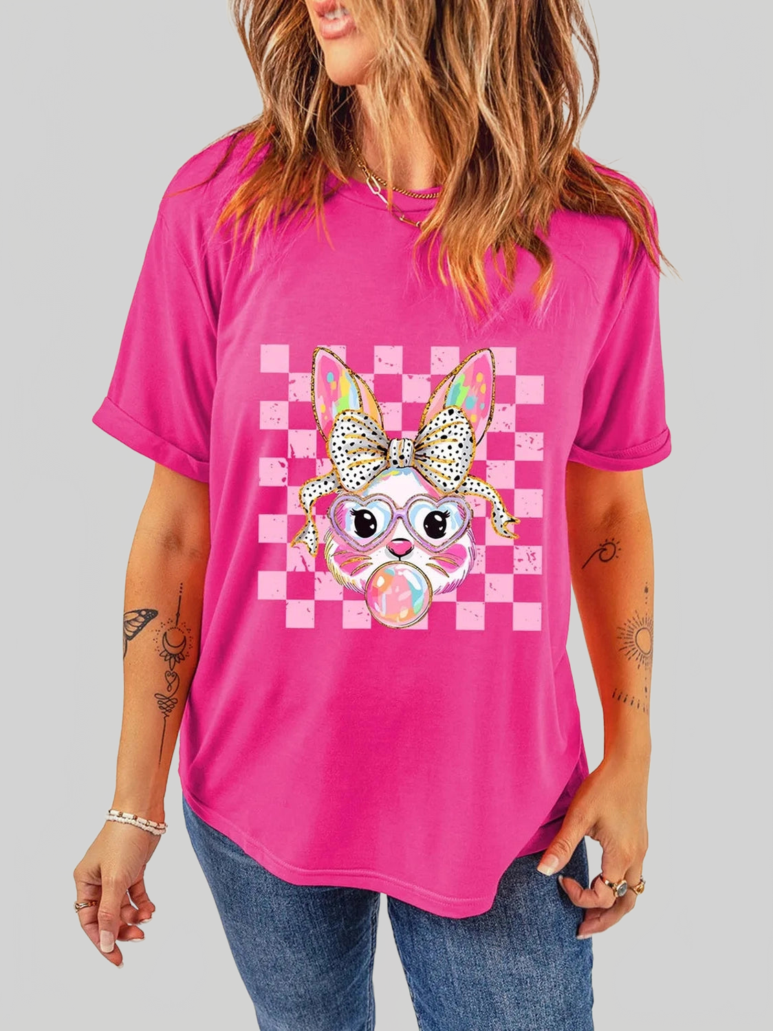 Rabbit Graphic Round Neck Short Sleeve T-Shirt Trendsi