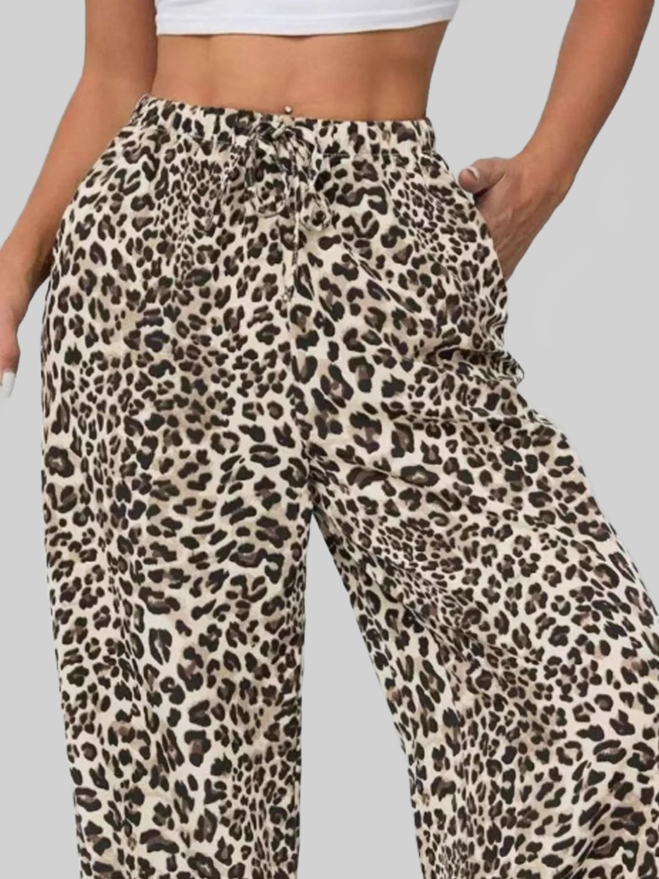 Women Leopard Print Wide Leg Pants nicholesgifts