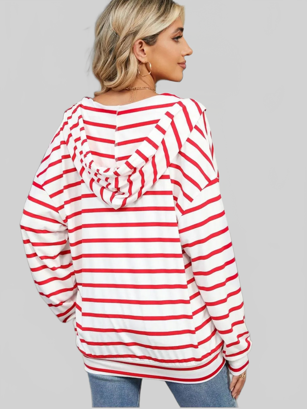 Drawstring Striped Long Sleeve Hoodie NicholesGifts
