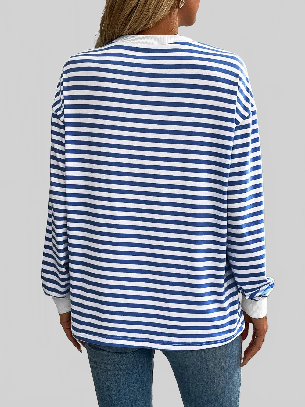 Women Ivy Lane Striped Round Neck Long Sleeve Sweatshirt nicholesgifts