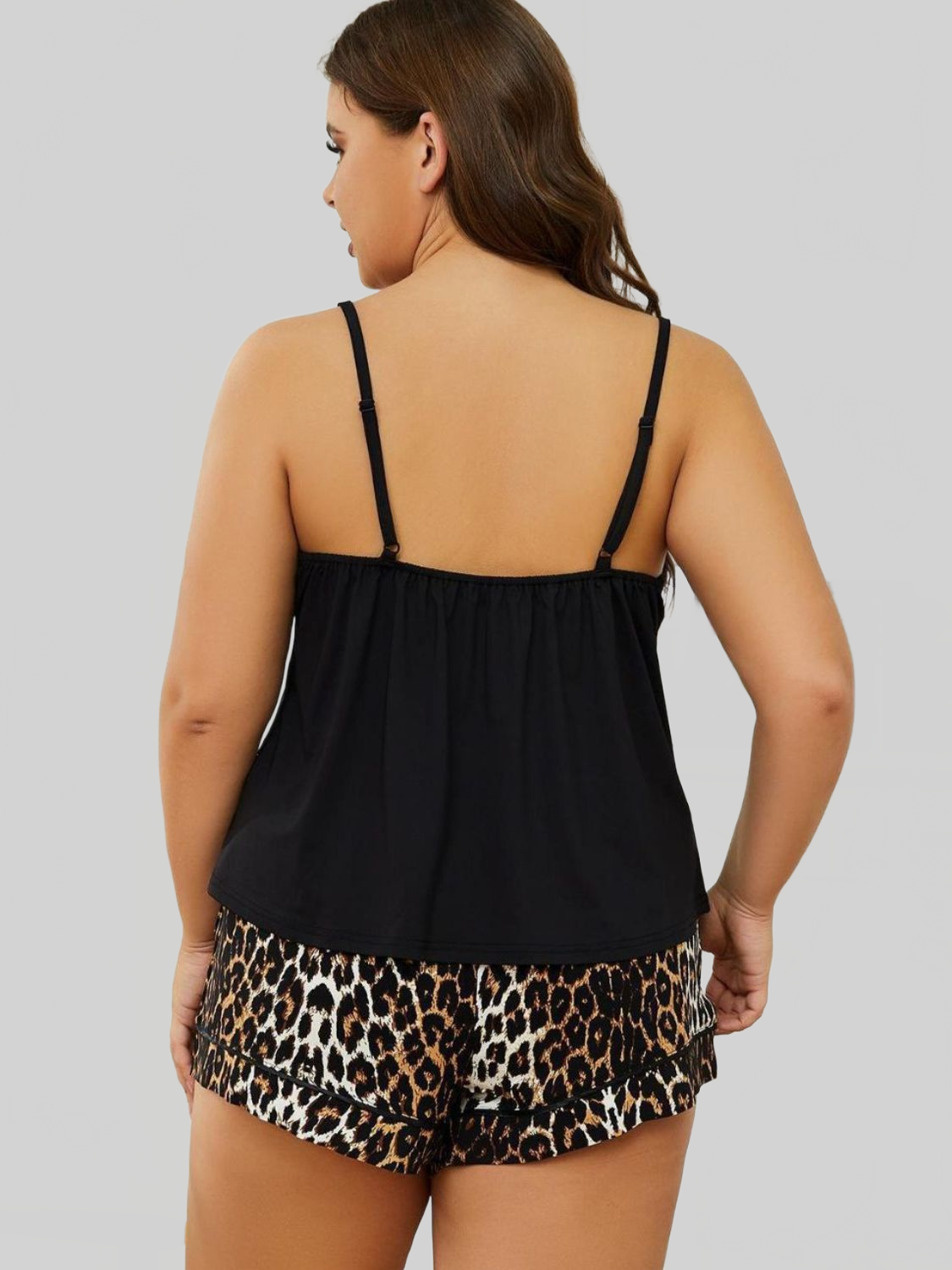 Plus Size Lace Trim Scoop Neck Cami and Printed Shorts Pajama Set nicholesgifts