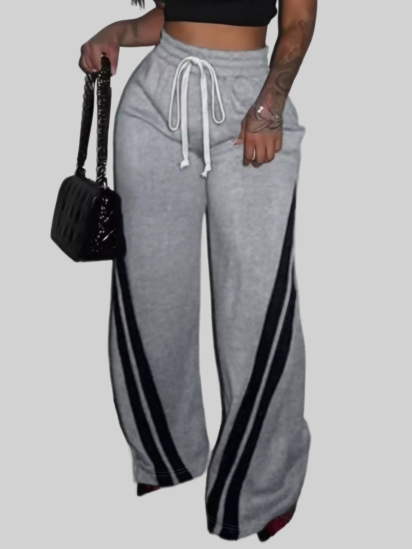 Plus Size Striped Contrast Wide Leg Pants NicholesGifts