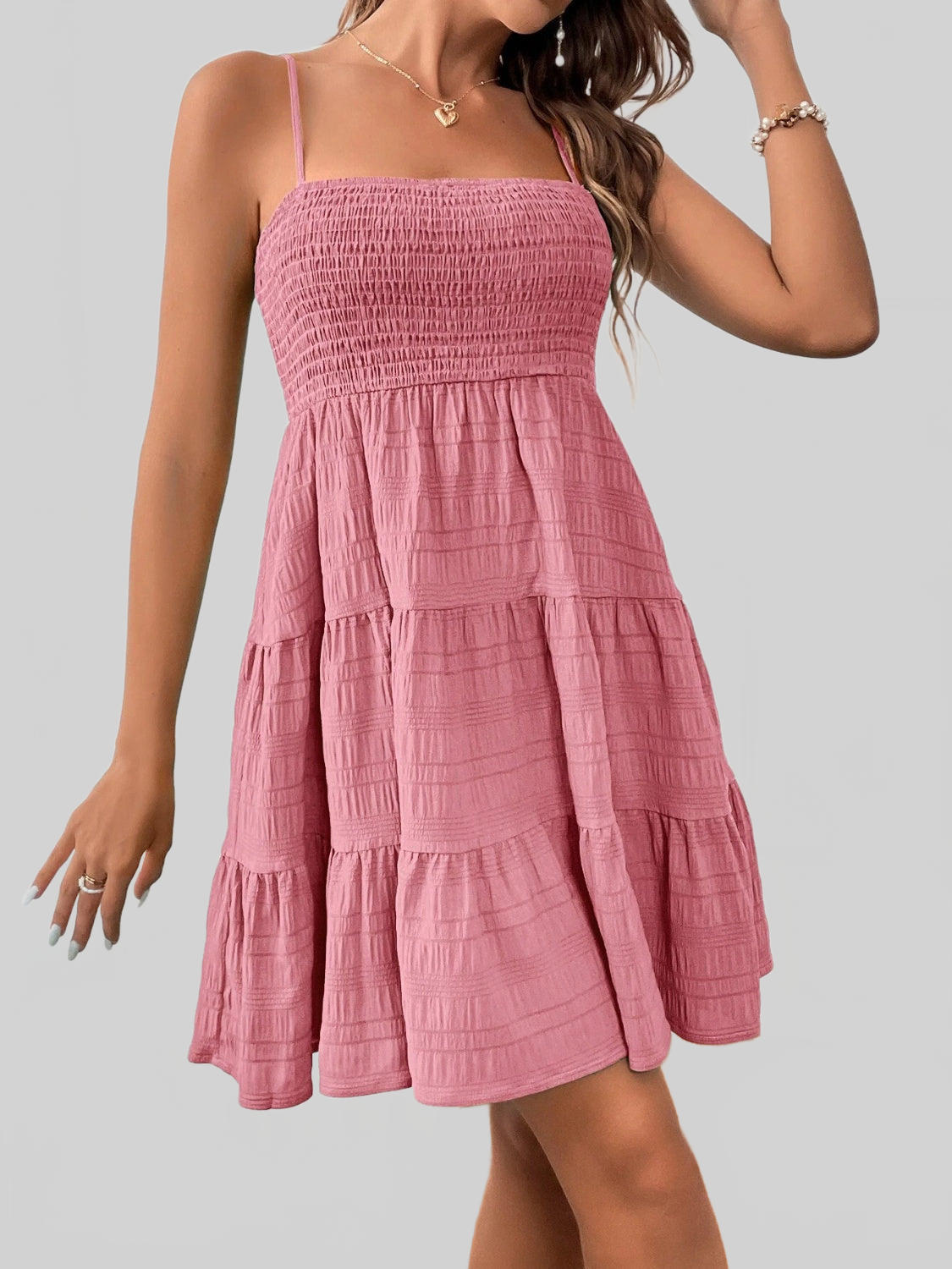 Women Smocked Tiered Sleeveless Mini Summer Dress nicholesgifts