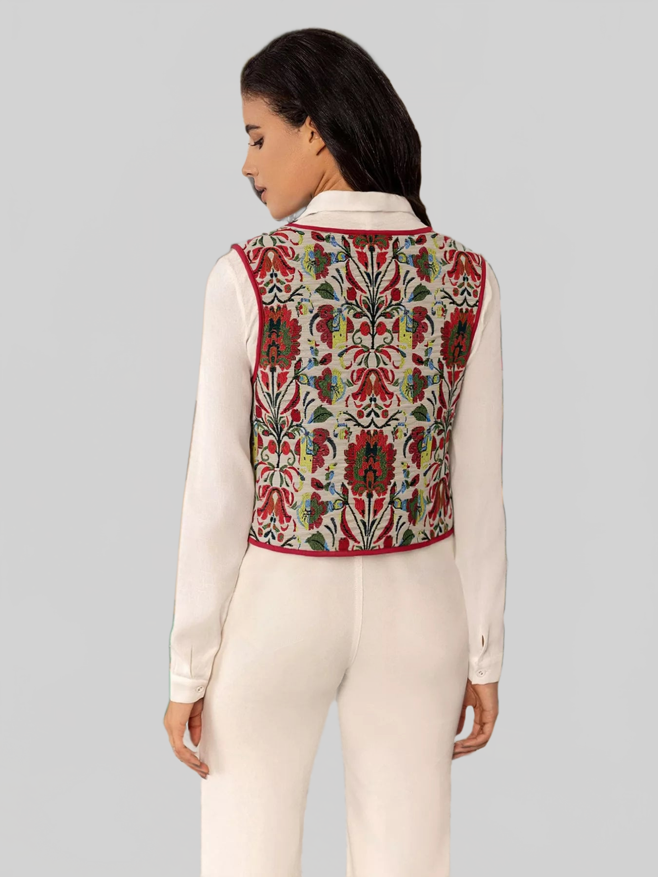 Floral Embroidered Tie-Front Vest Coat nicholesgifts