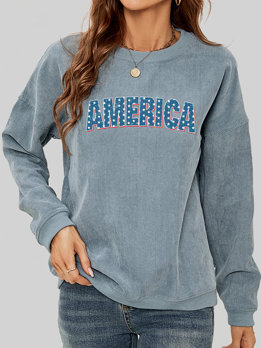 Women American Graphic Dropped Shoulder Sweatshirt nicholesgifts
