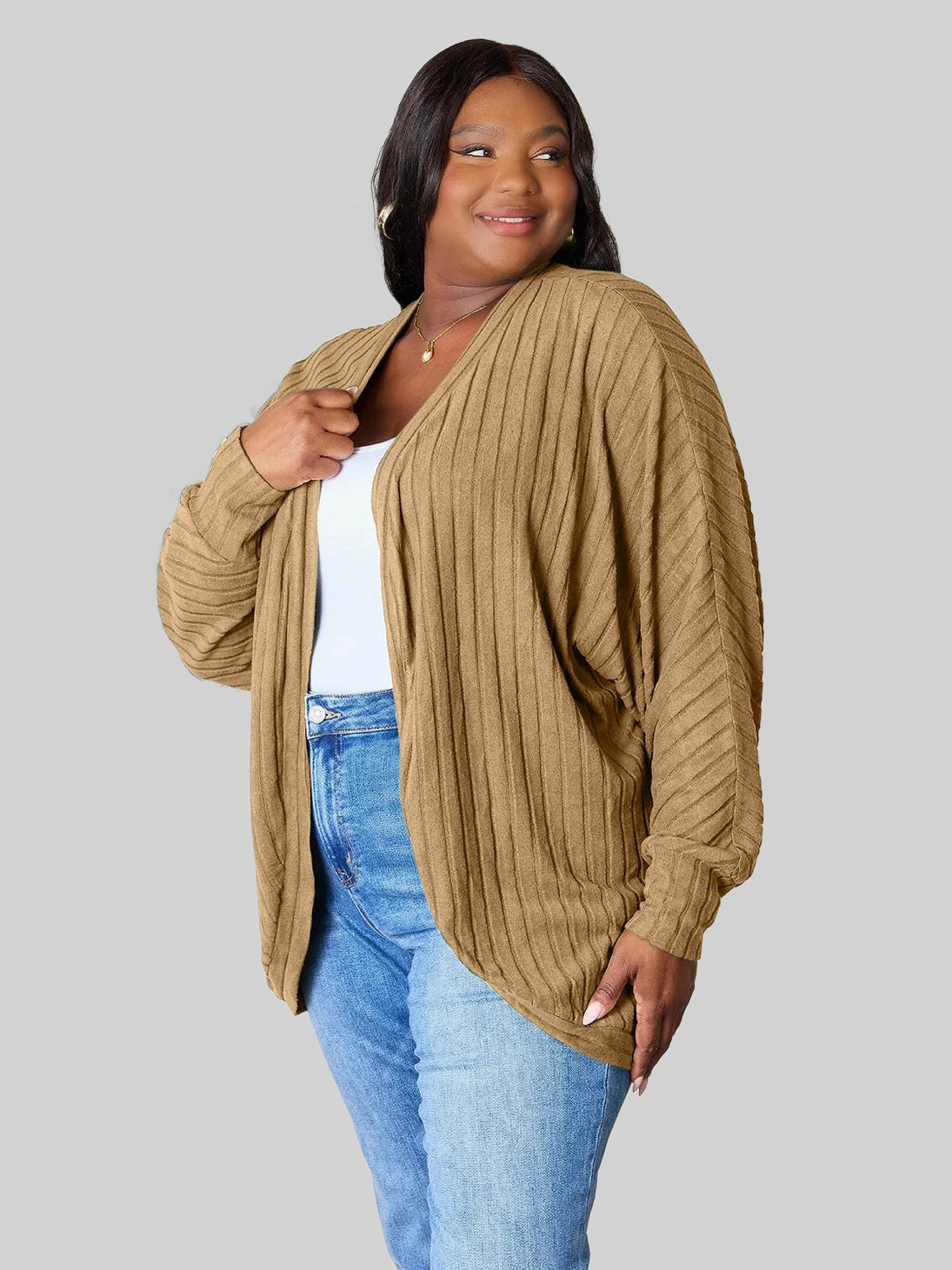 Women Basic Bae Full Size Ribbed Cocoon Cardigan nicholesgifts