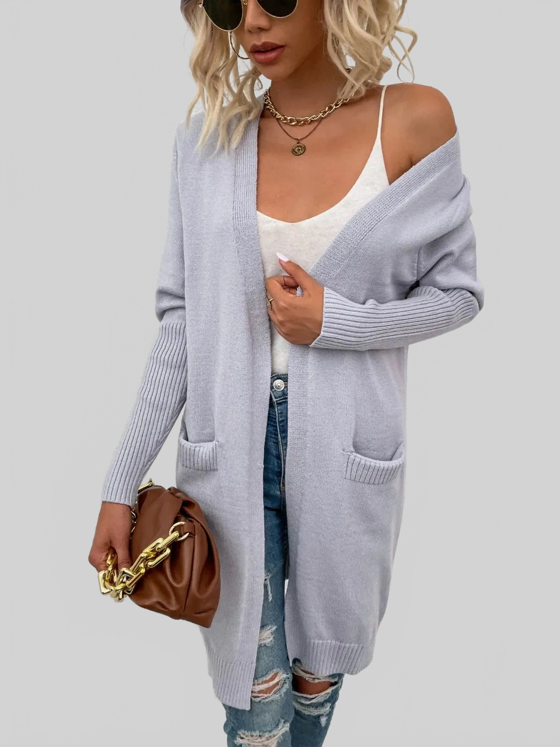 Open Front Long Sleeve Cardigan with Pockets nicholesgifts