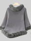 Women Fuzzy Trim Texture Three-Quarter Sleeve Poncho nicholesgifts