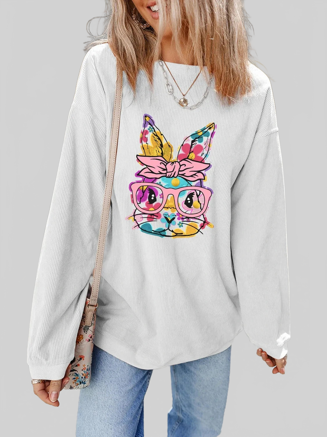 Bunny Graphic Round Neck Sweatshirt nicholesgifts