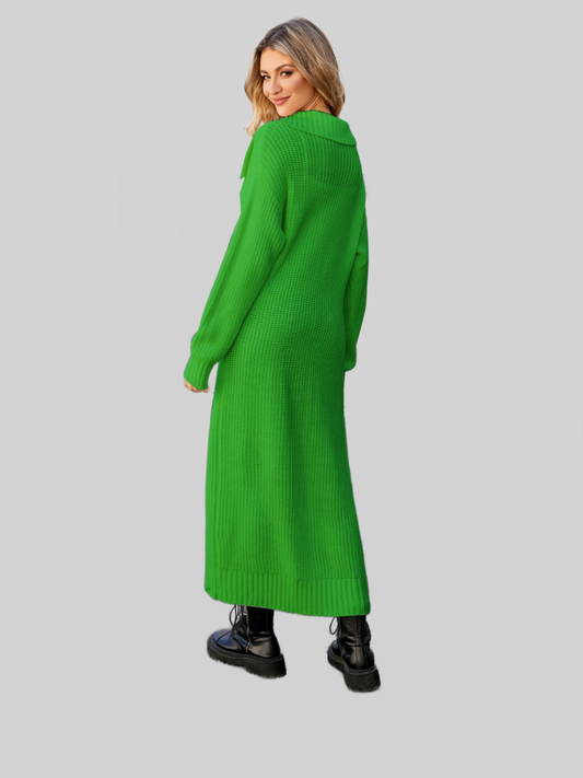 Women Full Size Collared Open Front Duster Cardigan nicholesgifts