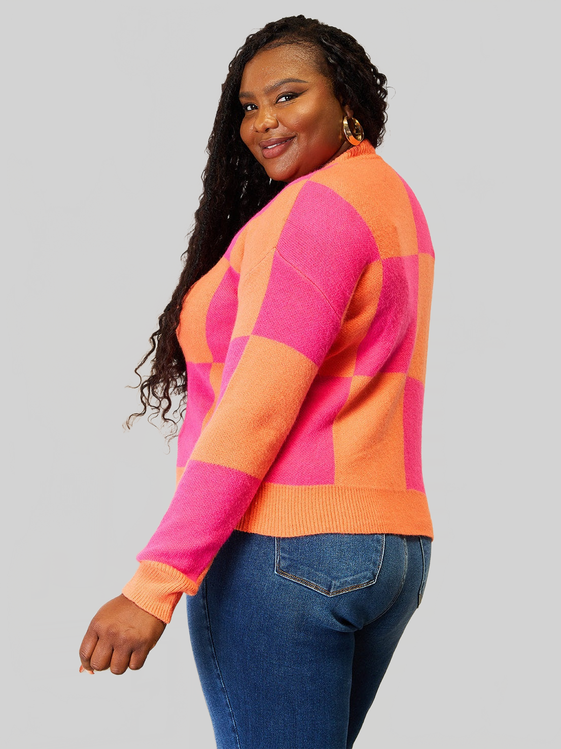 Women Angel Wings Woven Right Checkered V-Neck Dropped Shoulder Cardigan nicholesgifts