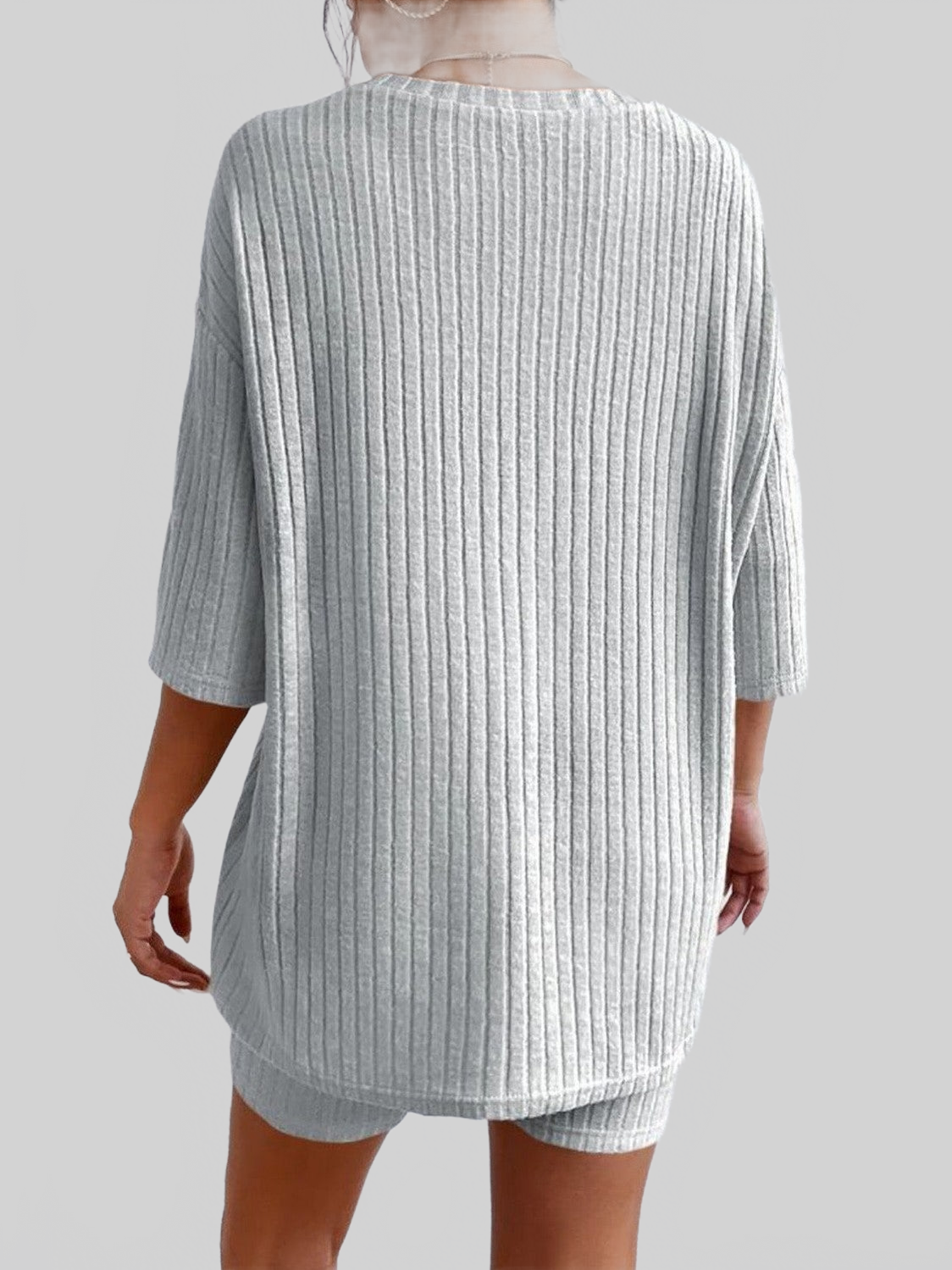 Round Neck Ribbed Top and Shorts Lounge Set nicholesgifts