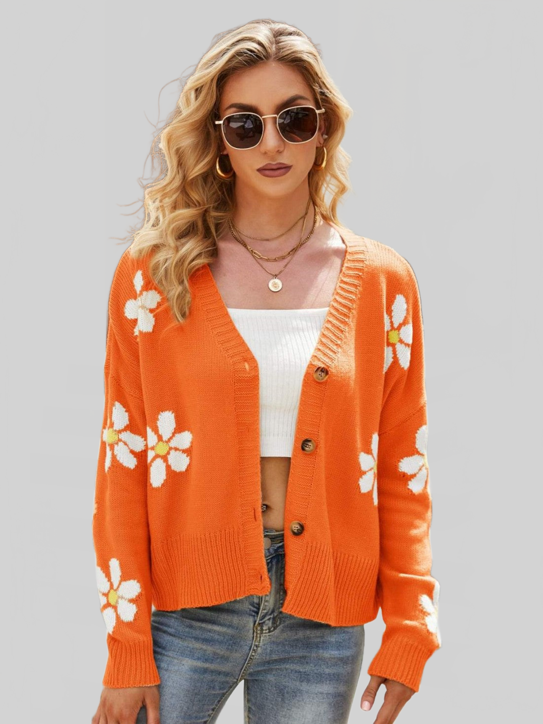 Floral Ribbed Trim Drop Shoulder Cardigan nicholesgifts