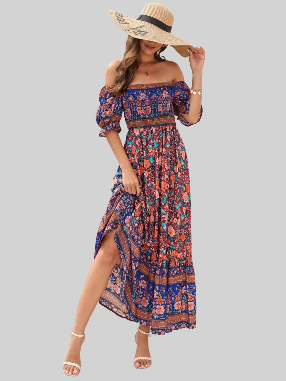 Floral Flounce Sleeve Midi Dress nicholesgifts