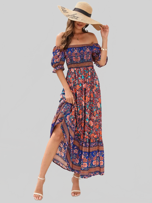 Floral Flounce Sleeve Midi Dress nicholesgifts