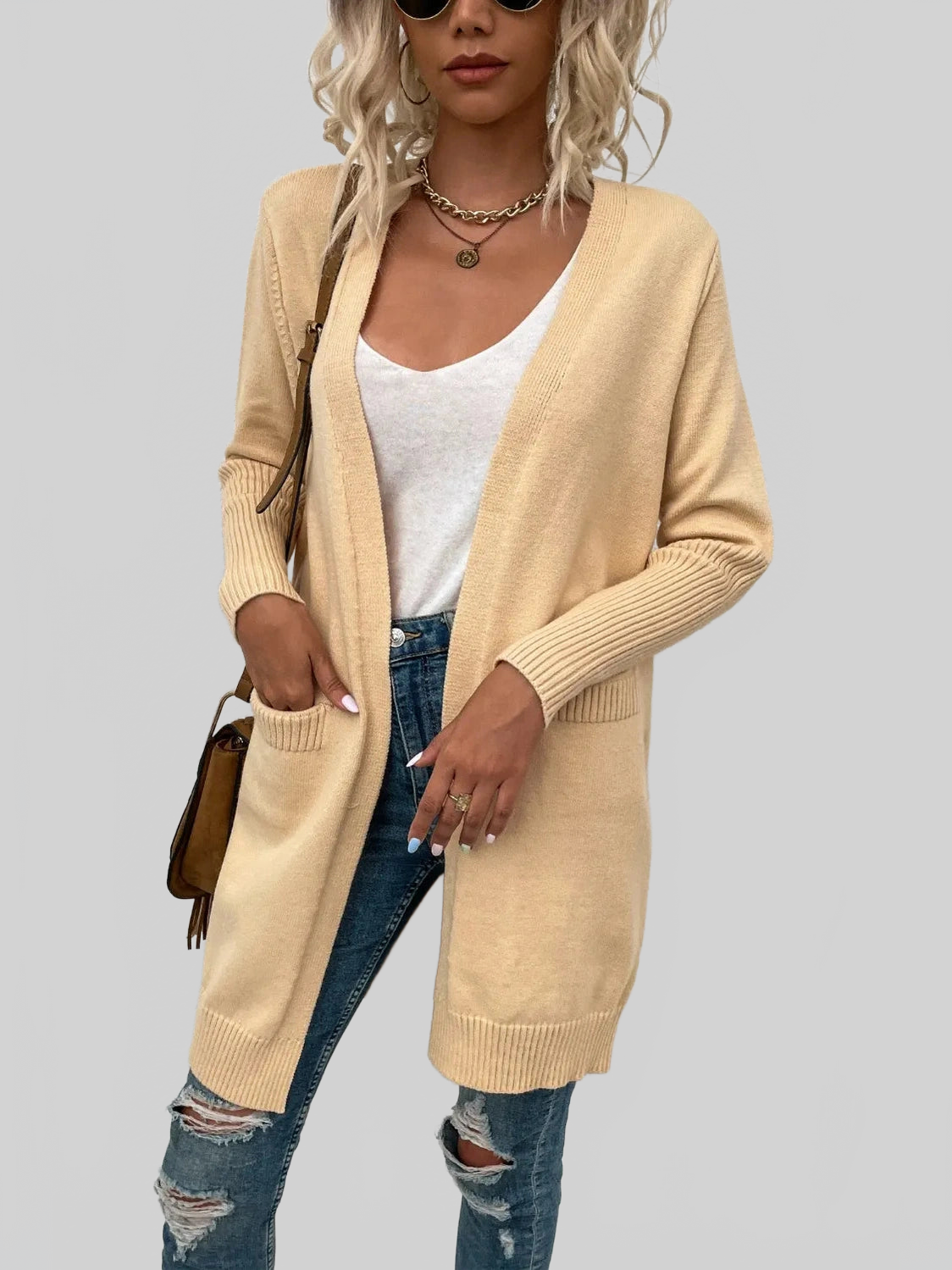 Open Front Long Sleeve Cardigan with Pockets nicholesgifts