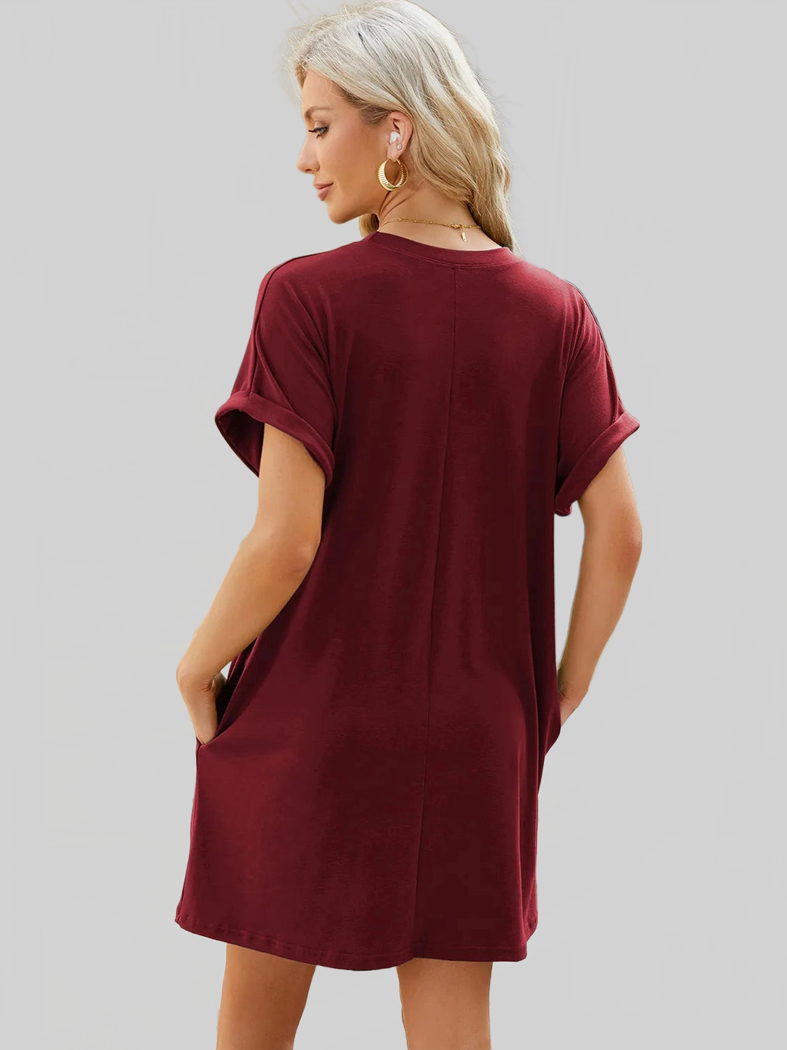 Round Neck Rolled Short Sleeve Tee Dress nicholesgifts