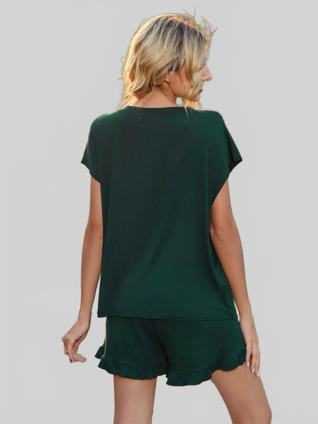 Round Neck Short Sleeve T-Shirt and Drawstring Shorts Lounge Set nicholesgifts