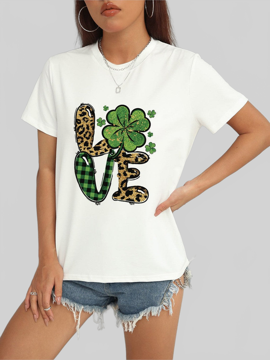 Women LOVE Round Neck Short Sleeve T-Shirt NicholesGifts