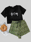 Graphic Tee and Panda Print Shorts Lounge Set nicholesgifts