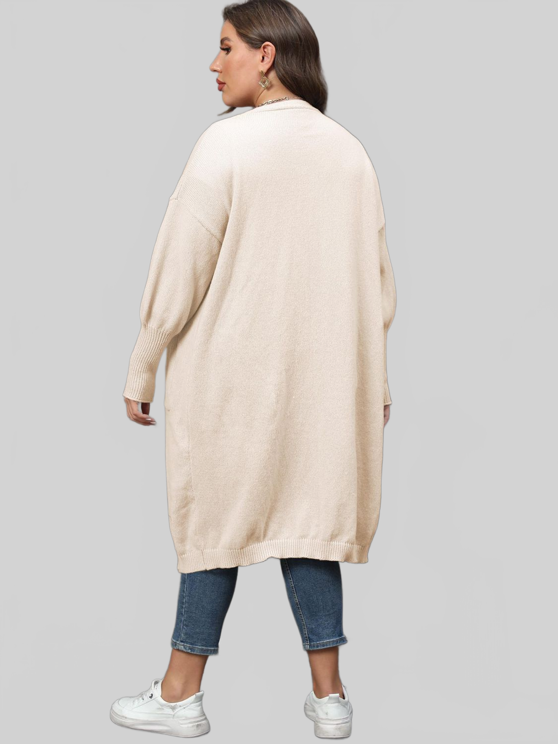 Plus Size Long Sleeve Pocketed Cardigan Trendsi