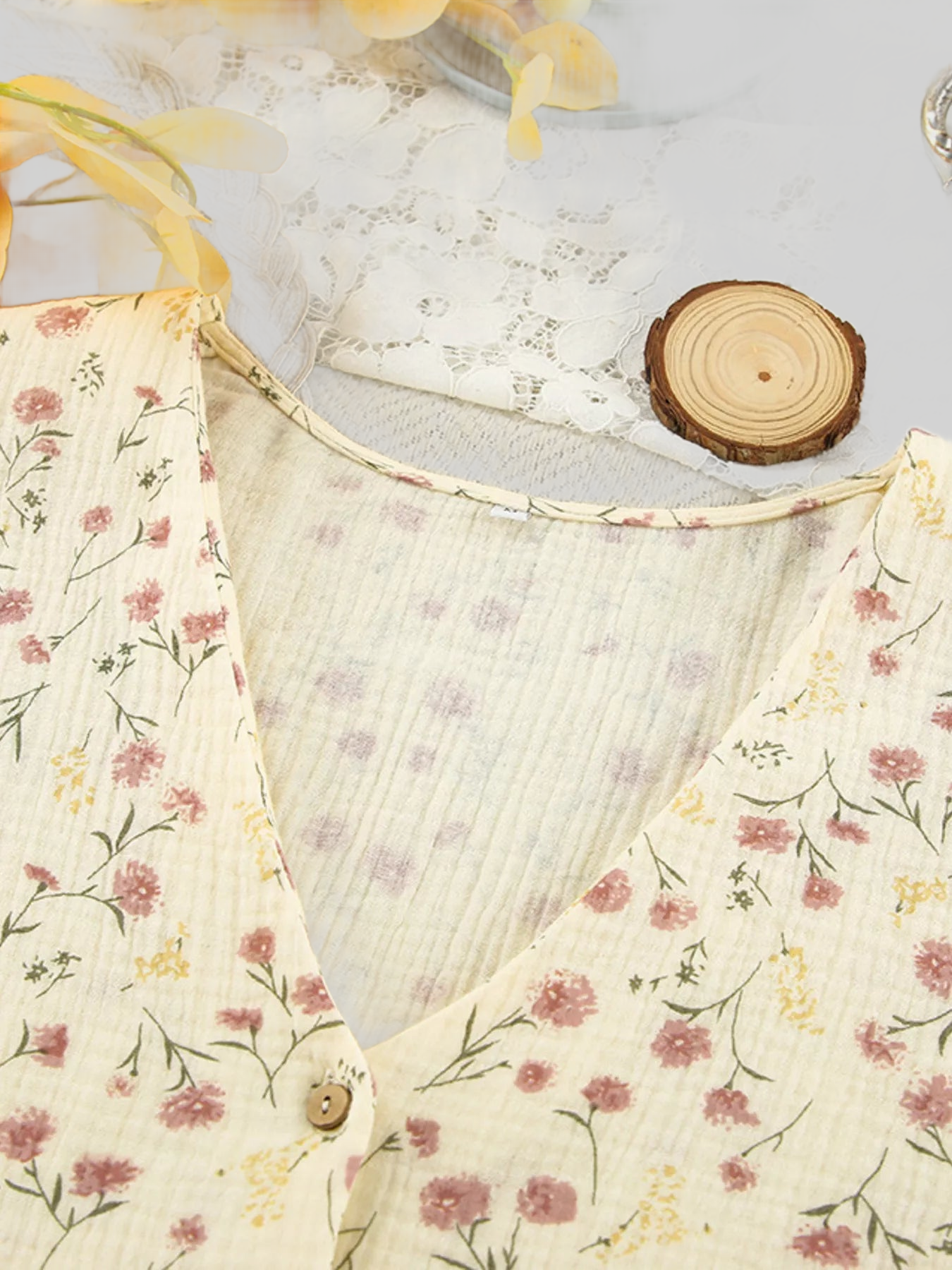 Floral Print Button-Down Top and Pants Lounge Set nicholesgifts