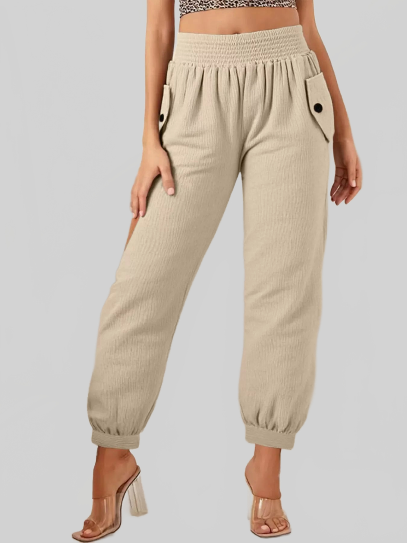 Women Smocked Textured Casual Pants nicholesgifts