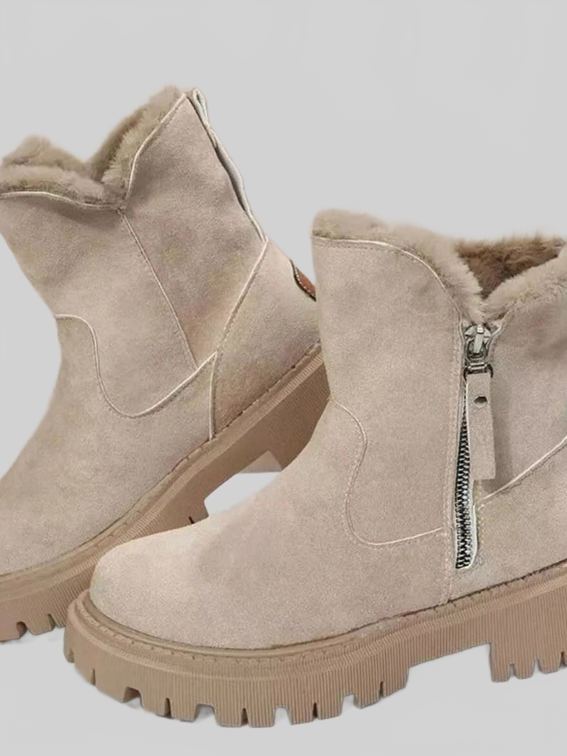 Women Fuzzy Lined Ankle Boots with Zipper NicholesGifts