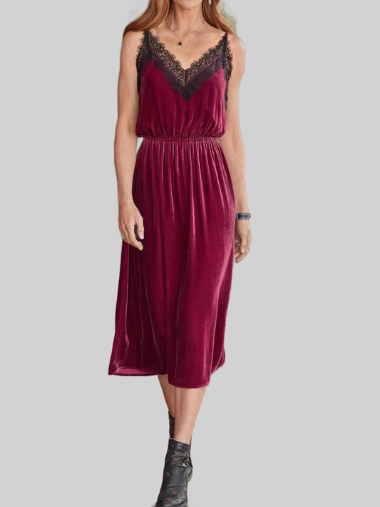 Velvet Cami Lounge Dress with Lace Trim Trendsi