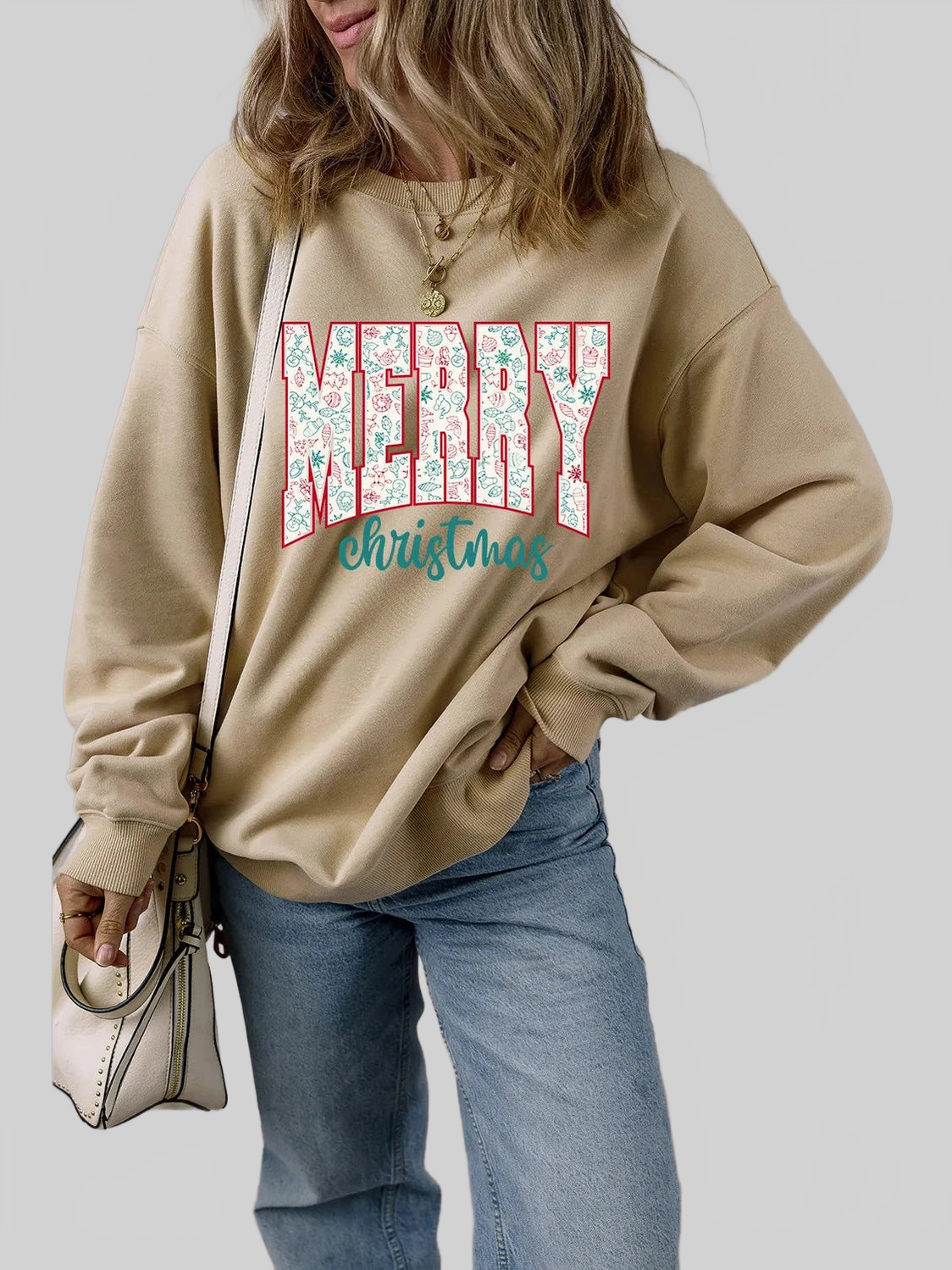 Women Merry Christmas Round Neck Long Sleeve Christmas Sweatshirt nicholesgifts