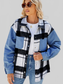 Pocketed Plaid Snap Down Denim Jacket nicholesgifts