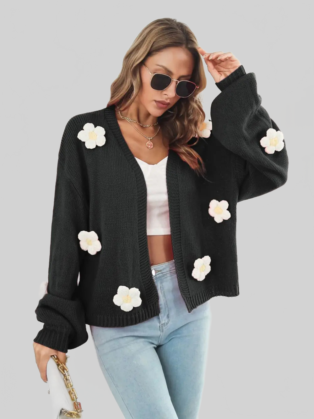 Floral Open Front Long Sleeve Cardigan nicholesgifts
