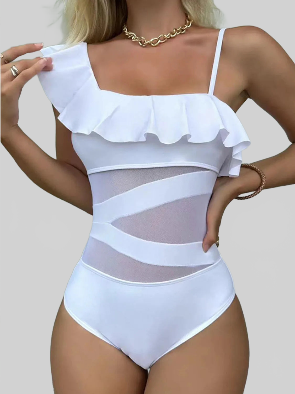 Women Asymmetrical Ruffled One-Piece Swimwear nicholesgifts
