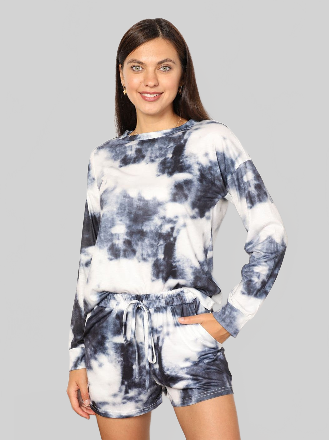 Shiny Tie-Dye Round Neck Top and Shorts Lounge Set nicholesgifts