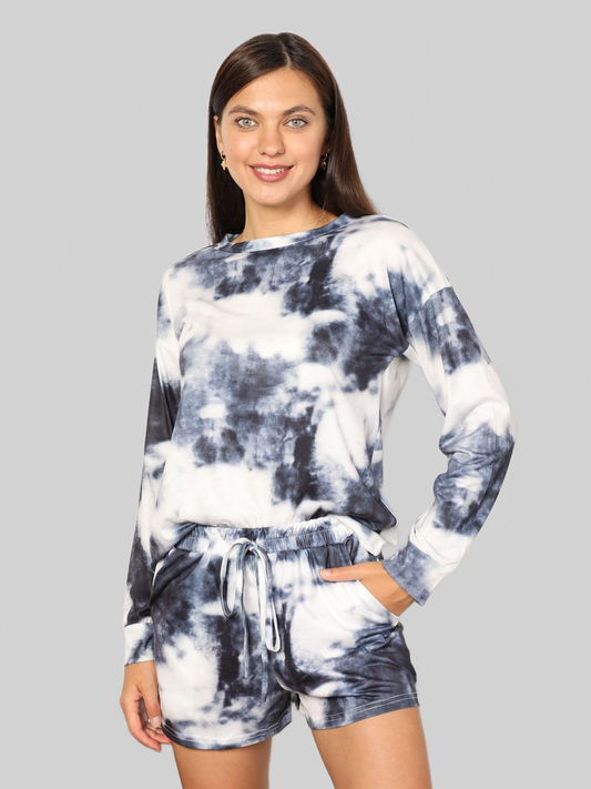 Shiny Tie-Dye Round Neck Top and Shorts Lounge Set nicholesgifts