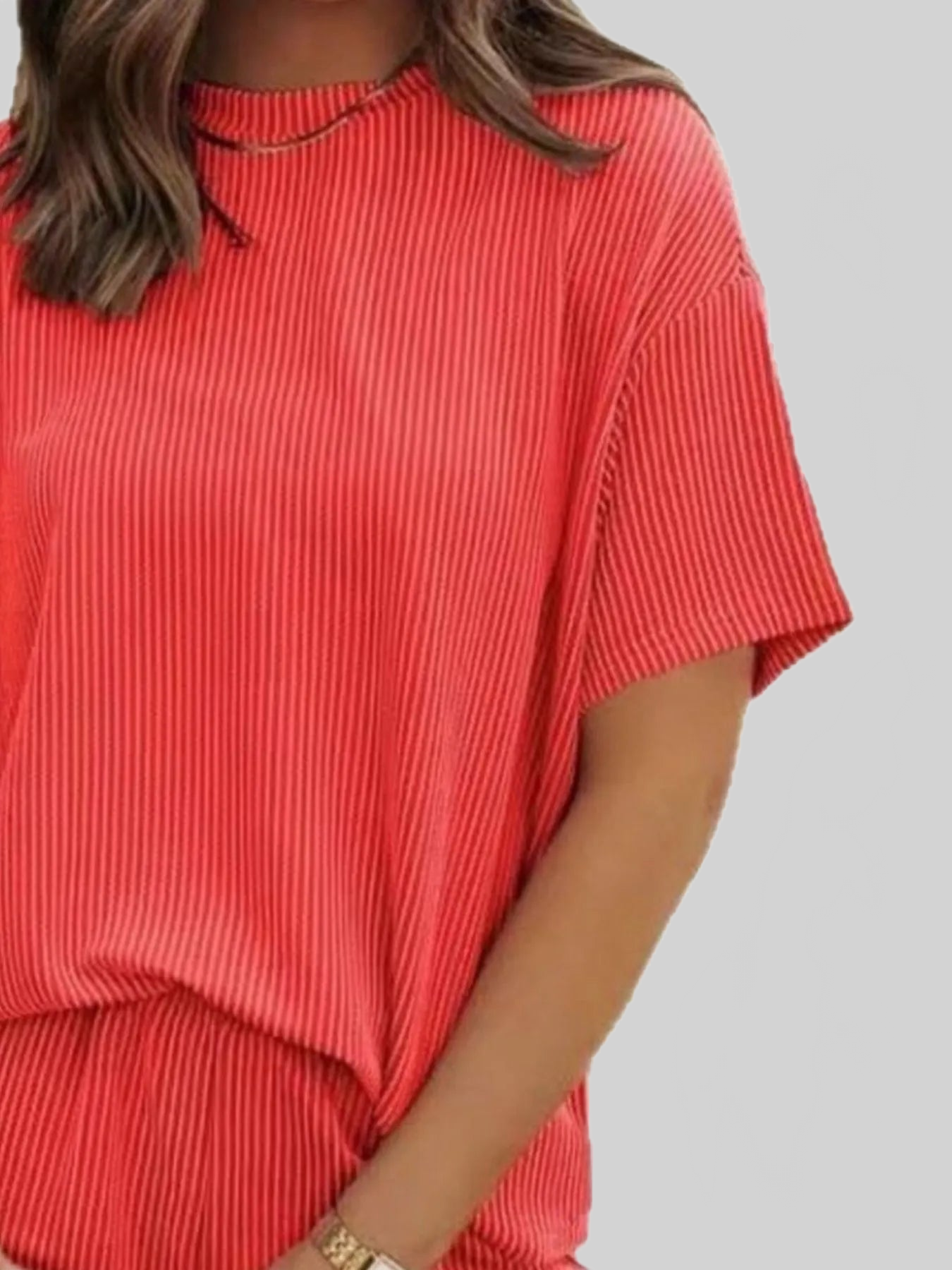 Full Size Ribbed Short Sleeve Top and Shorts Two-Piece Set Plus Size nicholesgifts