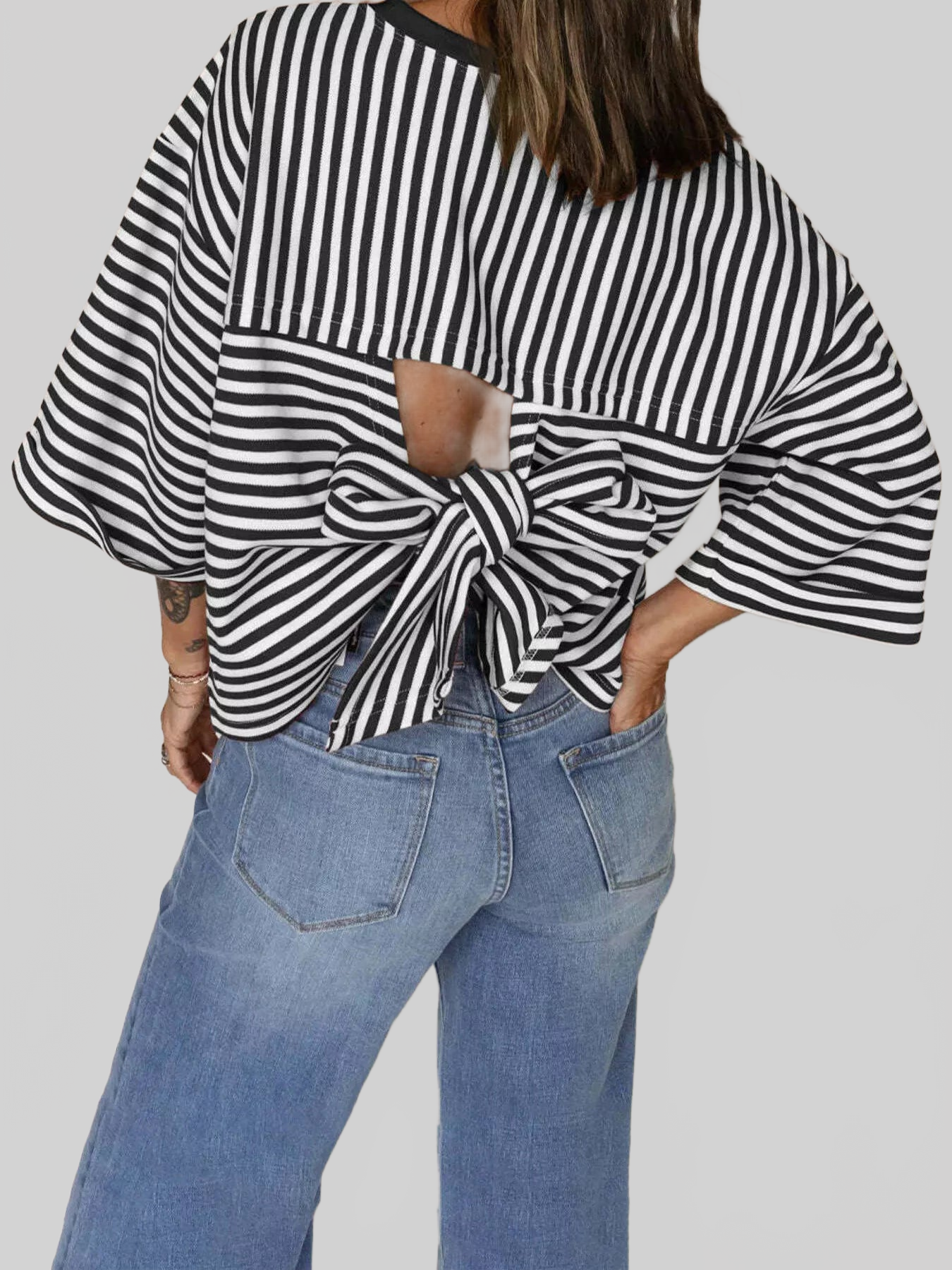 Striped Back Bow Tie T-Shirt nicholesgifts