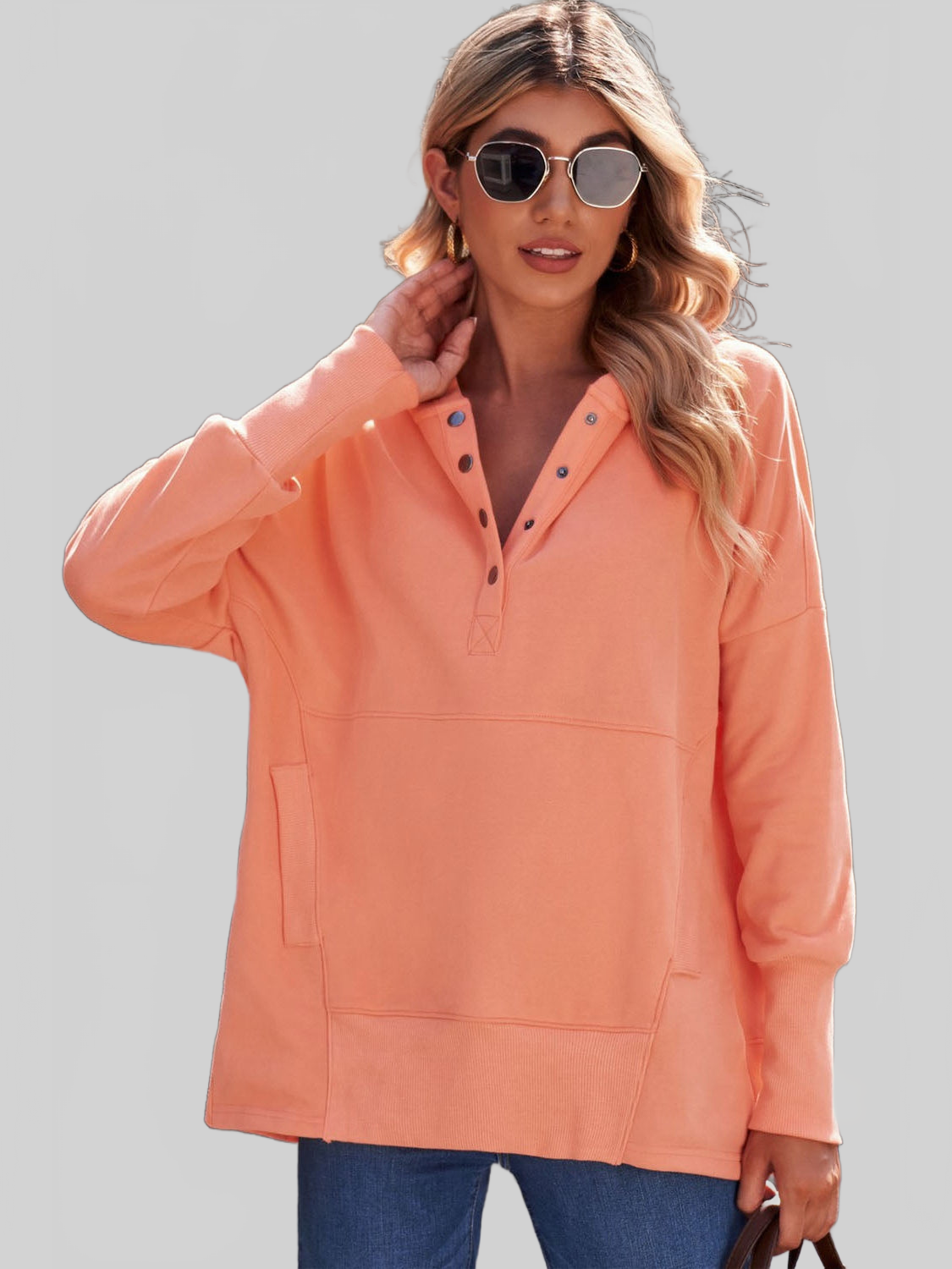 NicholesGifts Women Quarter-Snap Dropped Shoulder Hoodie NicholesGifts