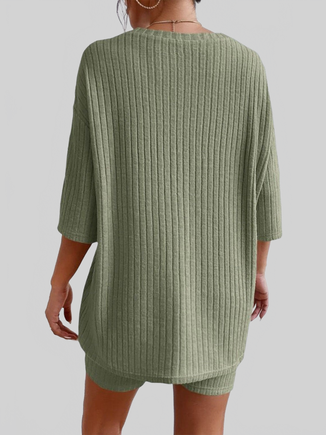 Round Neck Ribbed Top and Shorts Lounge Set nicholesgifts