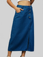 Slit Button Detail Denim Midi Skirt nicholesgifts