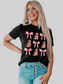 Women Bow & Boot Graphic Round Neck Short Sleeve T-Shirt nicholesgifts