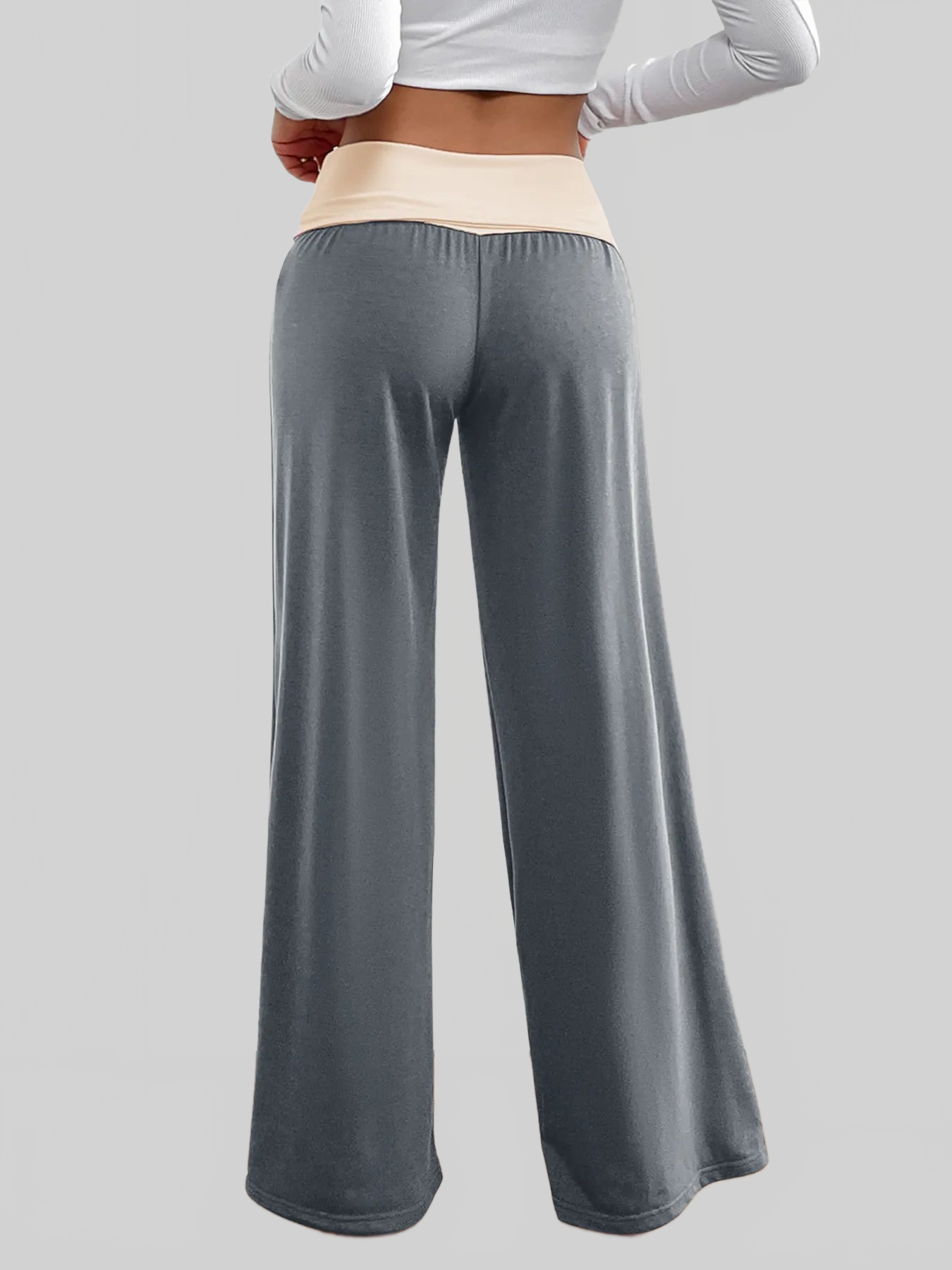 Women Contrast Waistband Wide Leg Pants nicholesgifts