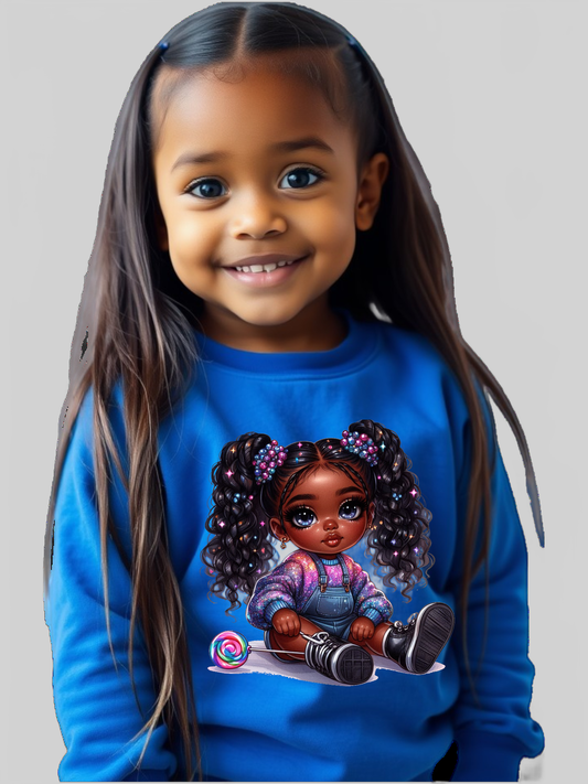 African American Toddler Girls Curly Hair Long Sleeve Crewneck Sweatshirt nicholesgifts