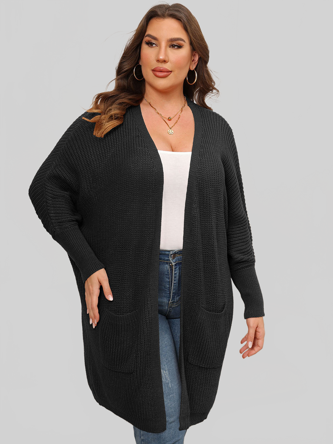 Women Plus Size Open Front Cardigan With Pockets NicholesGifts