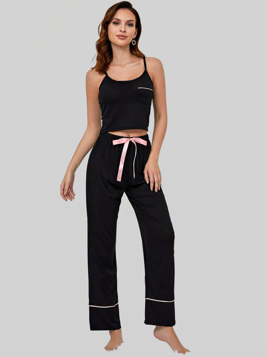 Contrast Trim Cropped Cami and Pants Loungewear Set nicholesgifts