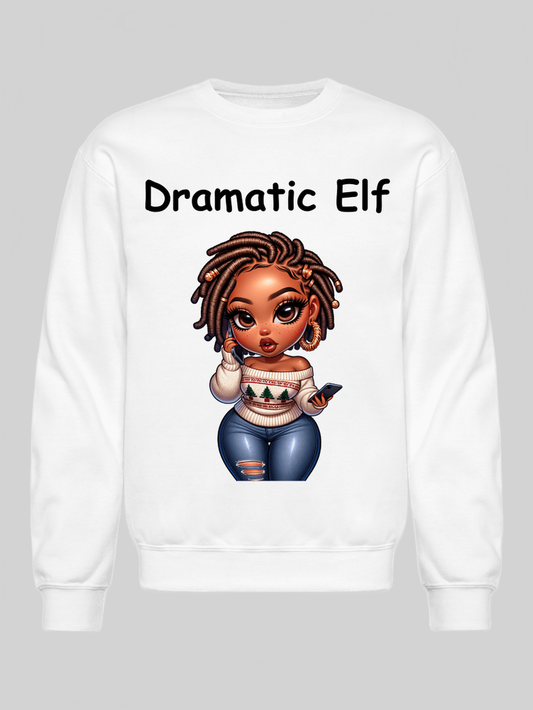 African American Women Christmas Dramatic Elf Gold Locks Crewneck Sweatshirt nicholesgifts