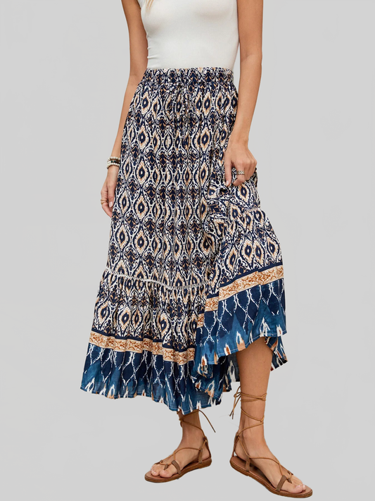 Bohemian Printed Ruched Maxi Skirt nicholesgifts