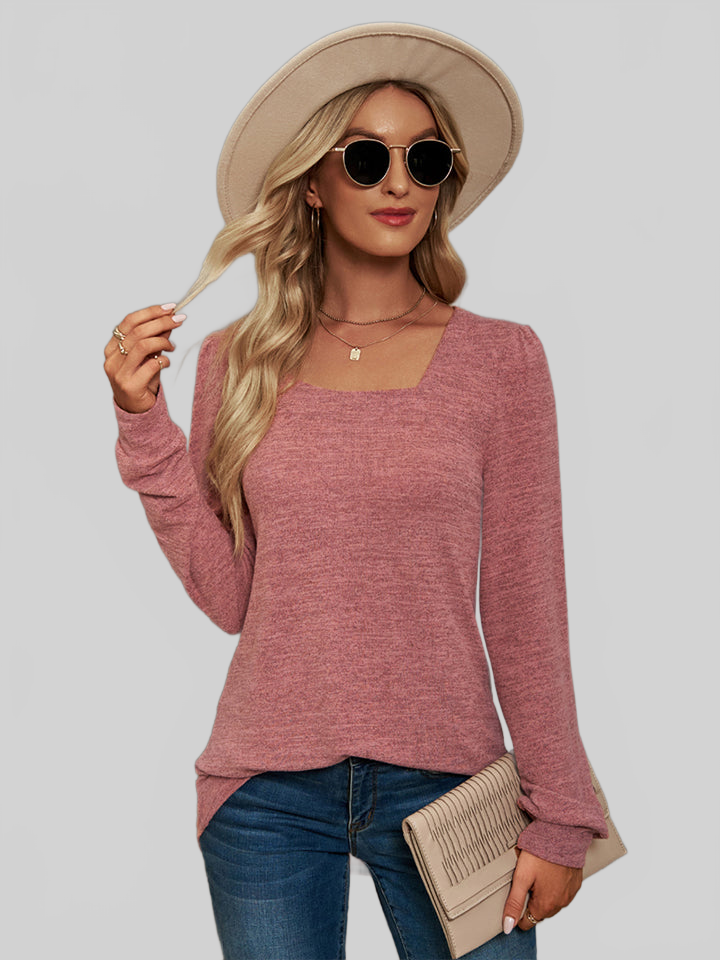 Women Heathered Square Neck Long Sleeve T-Shirt NicholesGifts